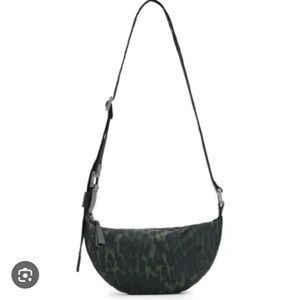 AllSaints Half Moon Crossbody bag in green leopard print